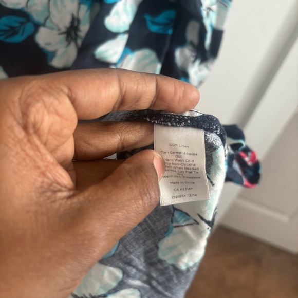 Talbots Dress Women Linen XXL  Beaded Bloomcore Navy Hibiscus Tropical Floral - Picture 6 of 6